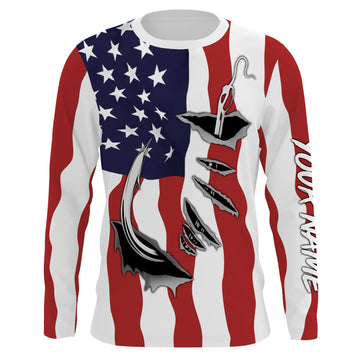 US Fishing Fish Hook American flag UV protection custom long sleeves shirts UPF 30+ Patriotic fishing apparel Cornbee