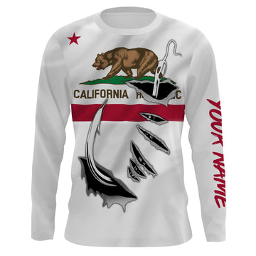 CA Fishing 3D Fish Hook California Flag UV protection quick-dry Custom long sleeves shirts UPF 30+ personalized fishing apparel gift for Fishing lovers Cornbee
