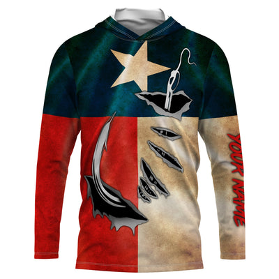Vintage Texas Flag Custom Long Sleeve Fishing Shirts, Texas Fishing Apparel Cornbee
