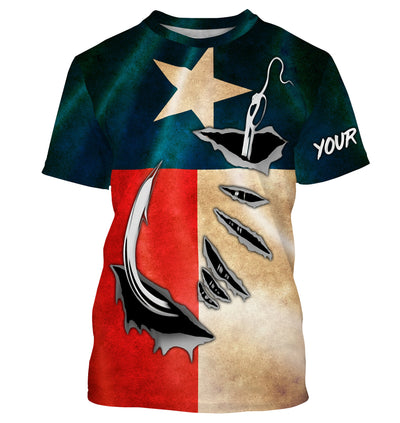 Vintage Texas Flag Custom Long Sleeve Fishing Shirts, Texas Fishing Apparel Cornbee