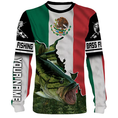Bass Fishing Mexico Flag Custom All Over Print Shirts, Personalized Patriotic Fishing Gifts Cornbee