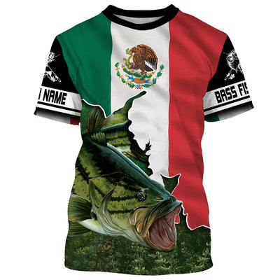 Bass Fishing Mexico Flag Custom All Over Print Shirts, Personalized Patriotic Fishing Gifts Cornbee