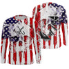 American Flag Skull Fish Hook Long Sleeve Fishing Shirts, Personalized Patriotic Fishing Gifts FEB21 Cornbee