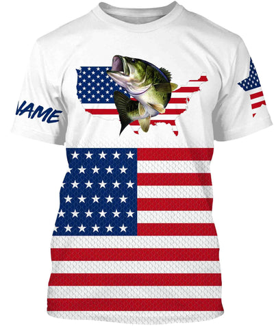 Bass Fishing American Flag Patriot Custom name All over print shirts - personalized 4th of July fishing gift Cornbee