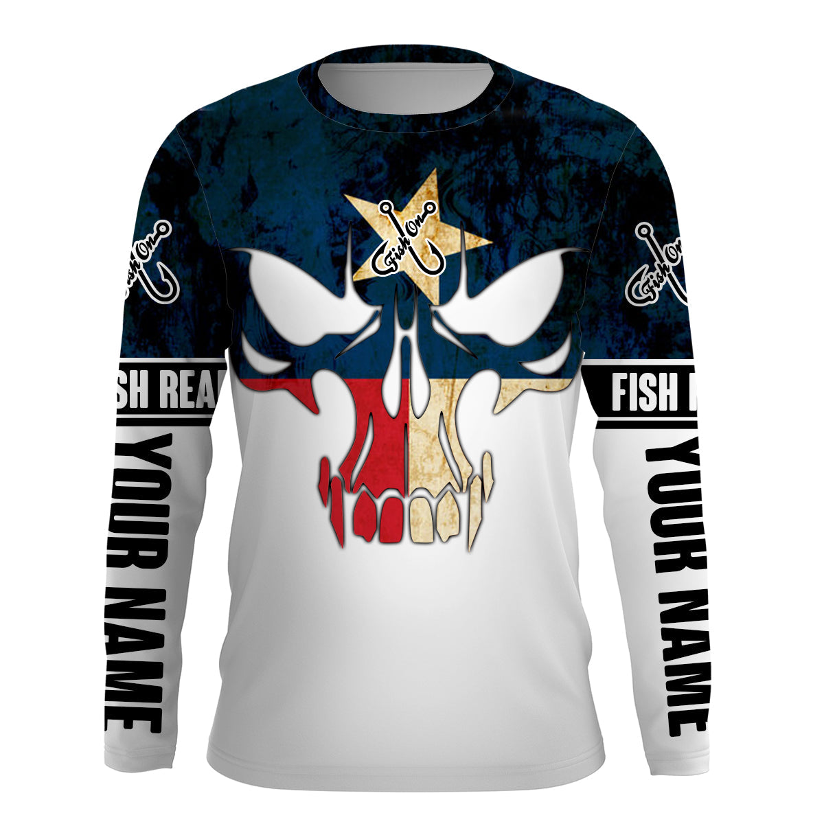 Texas Flag Long Sleeve Performance Fishing Shirts, Custom Texas Fishing Hooks Shirts for Men - IPH1891, Kid Long Sleeves UPF / S