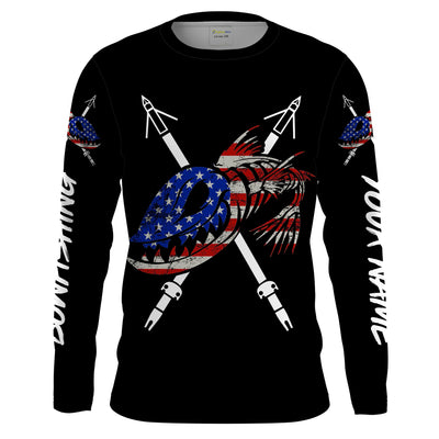 Bowfishing American Flag Custom Long Sleeve Fishing Shirts, patriotic Bow Fishing gifts Cornbee