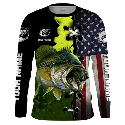 Personalized Largemouth Bass American Flag Fishing Shirts Cornbee