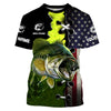 Personalized Largemouth Bass American Flag Fishing Shirts, Patriotic Bass Fishing Cornbee