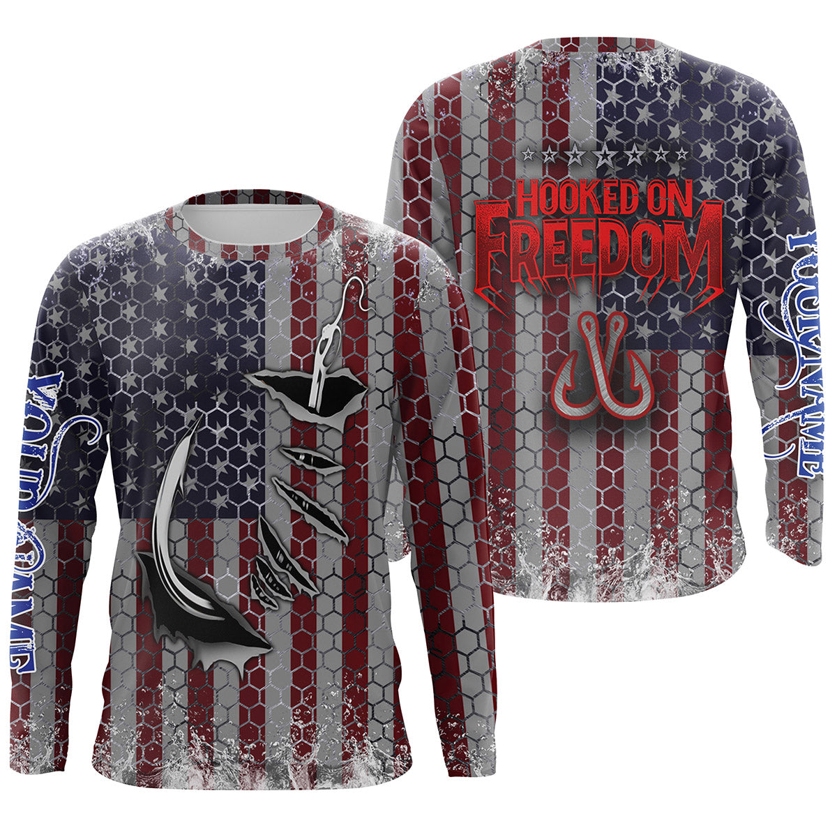 American Flag Fish Hook Custom Long Sleeve Fishing Shirts Personalized Patriotic Fishing Gifts Cornbee