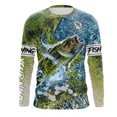Largemouth Bass fishing custom green scales water camo fishing shirt | Long sleeve, Long Sleeve Hooded Cornbee