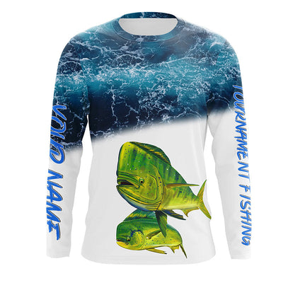 Mahi mahi fishing custom blue sea wave camo fishing tournament shirts |Long sleeve, Long Sleeve Hooded Cornbee