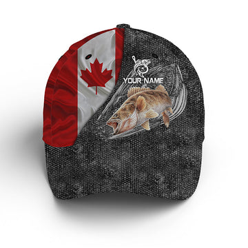 Walleye fishing Canadian Flag Custom fishing Hat Baseball Hat, walleye fishing cap Cornbee