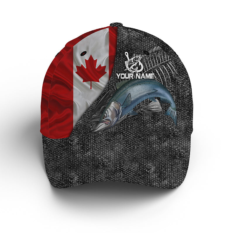 Salmon fishing Canadian Flag Custom fishing Hat Baseball Hat, Salmon fishing cap Cornbee