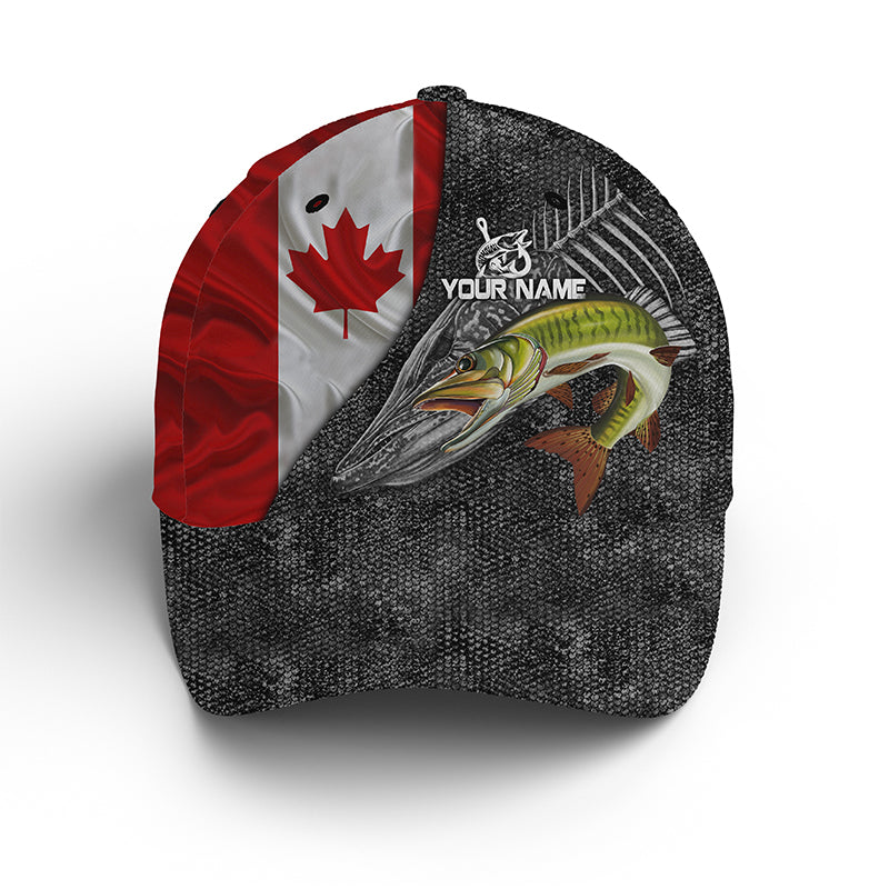 Musky fishing Canadian Flag Custom fishing Hat Baseball Hat, Muskie fishing cap Cornbee