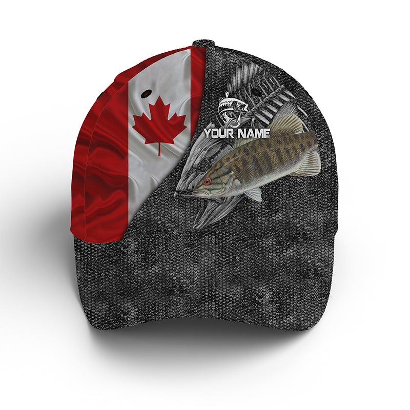 Smallmouth Bass fishing Canadian Flag Custom fishing Hat Baseball Hat, fishing cap Cornbee
