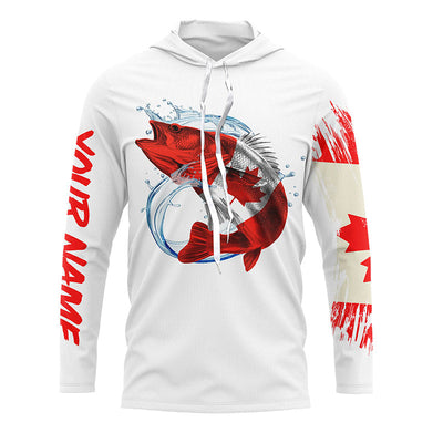 Personalized Walleye Fishing Jerseys, Custom Canadian flag Walleye Long sleeve, Long Sleeve Hooded Cornbee