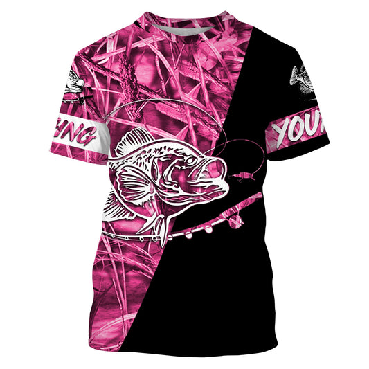 Crappie fishing tattoo pink Camo black Custom Name 3D All Over Printed Shirts, Gifts for Fisherman Cornbee