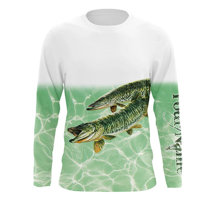 Custom Musky fishing green sea water camo tournament Fishing Jerseys, Muskie Fishing Long sleeve shirt Cornbee