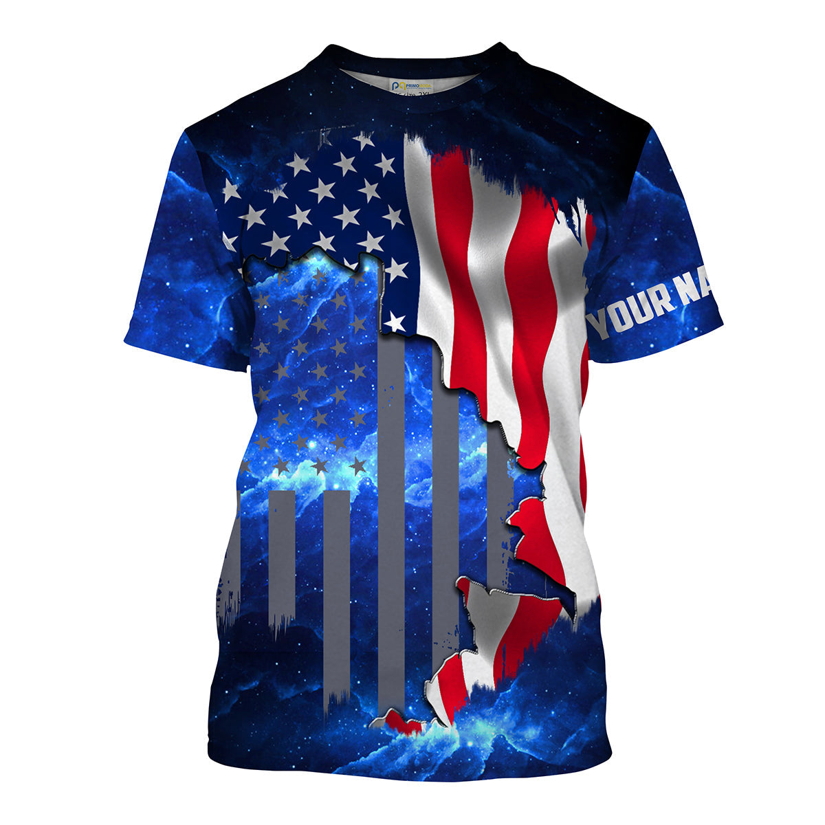 American Flag Universe patriotic Blue Customize Name All-over Print Unisex fishing T-shirt Cornbee
