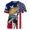 Inshore Grand Slam Redfish, Speckled Trout, Flounder Texas American flag Custom Name All Over Printed UV Protection Fishing Shirts Cornbee
