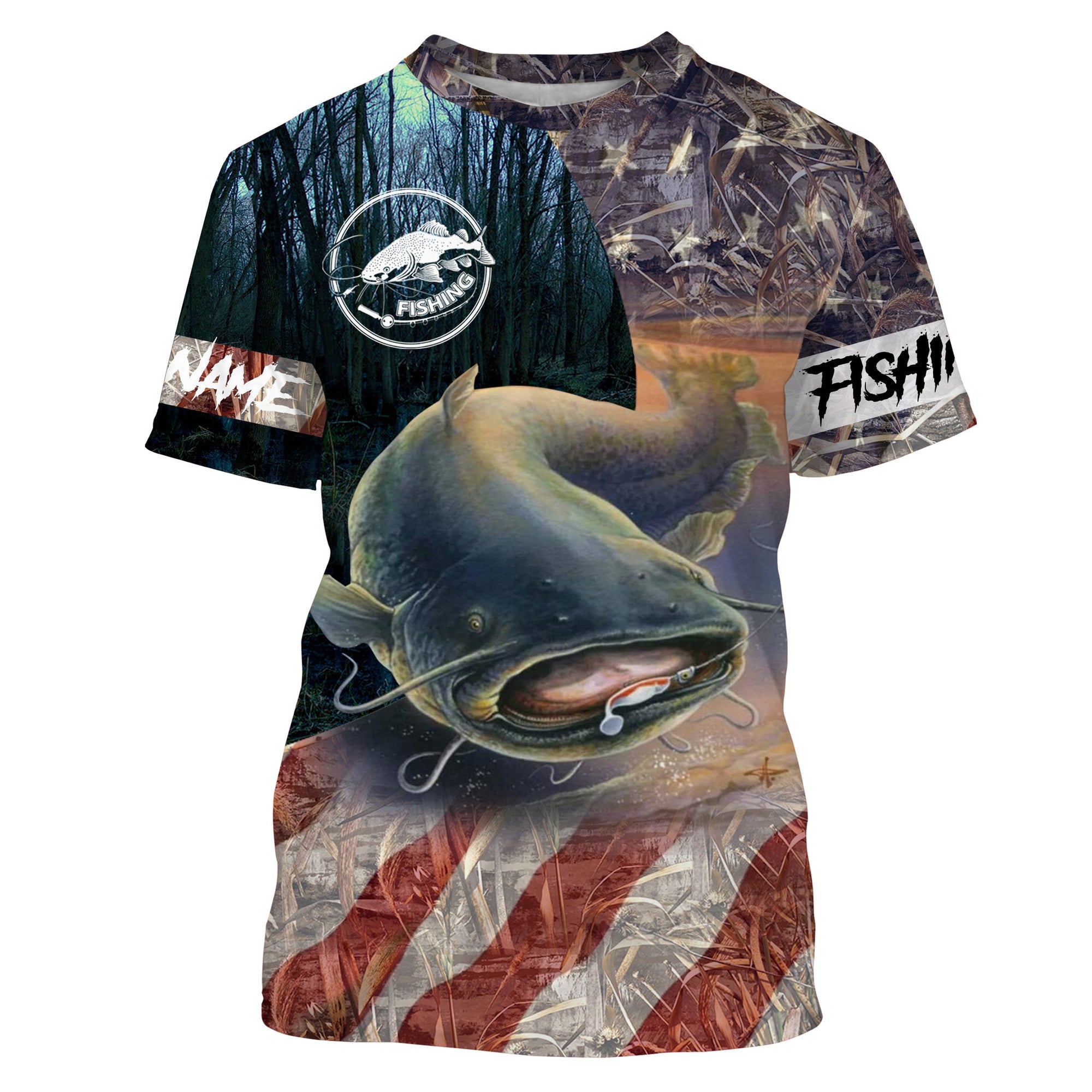 American Flag patriotic big catfish fishing camo patriotic Customize Name All-over Print fishing Cornbee