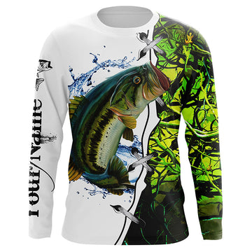 Largemouth Bass fishing green camouflage Custom name performance Long Sleeve fishing shirts Cornbee
