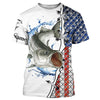 Striper striped Bass fishing American flag patriotic 4th July Custom name performance fishing shirt Cornbee