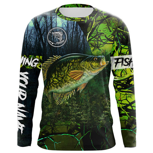 Crappie Fishing green camo Custom name Performance Long Sleeve UV protection fishing shirts Cornbee