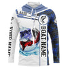 Bass Fishing blue camo American Flag Custom name & boat name performance Long Sleeve Fishing Shirts Cornbee
