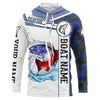 Redfish Fishing blue camo American Flag Custom name & boat name performance Long Sleeve Fishing Shirts Cornbee