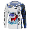 Redfish Fishing blue camo American Flag Custom name & boat name performance Long Sleeve Fishing Shirts Cornbee