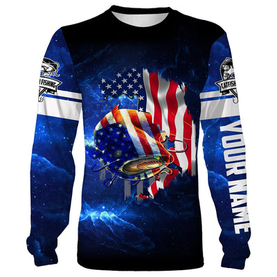 Catfish Fishing 3D American Flag patriotic Customize name All over print shirts - personalized fishing gift Cornbee
