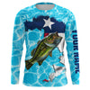 Texas Bass fishing Texas flag custom name blue water camo fishing Long sleeve, Long Sleeve Hooded Cornbee