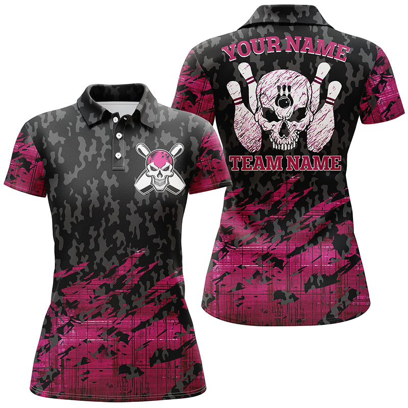 Personalized Pink Bowling Skeleton  Name All Over Printed Shirt For Women Cornbee