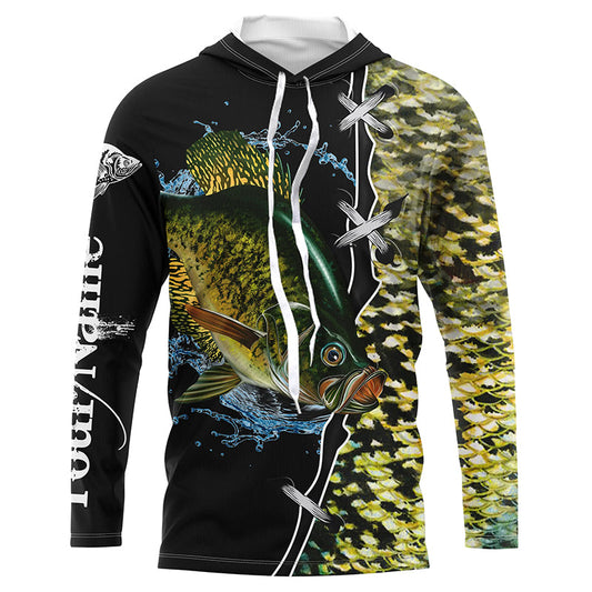 Crappie fishing green scale Customize name Performance Long Sleeve fishing shirts Cornbee