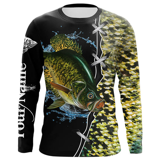 Crappie fishing green scale Customize name Performance Long Sleeve fishing shirts Cornbee