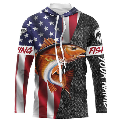 American Flag patriotic redfish Fishing Jerseys, Personalized red drum fishing Long sleeve shirts Cornbee