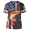 Custom American Flag patriotic redfish Fishing Jerseys, Personalized red drum fishing T-shirt Cornbee