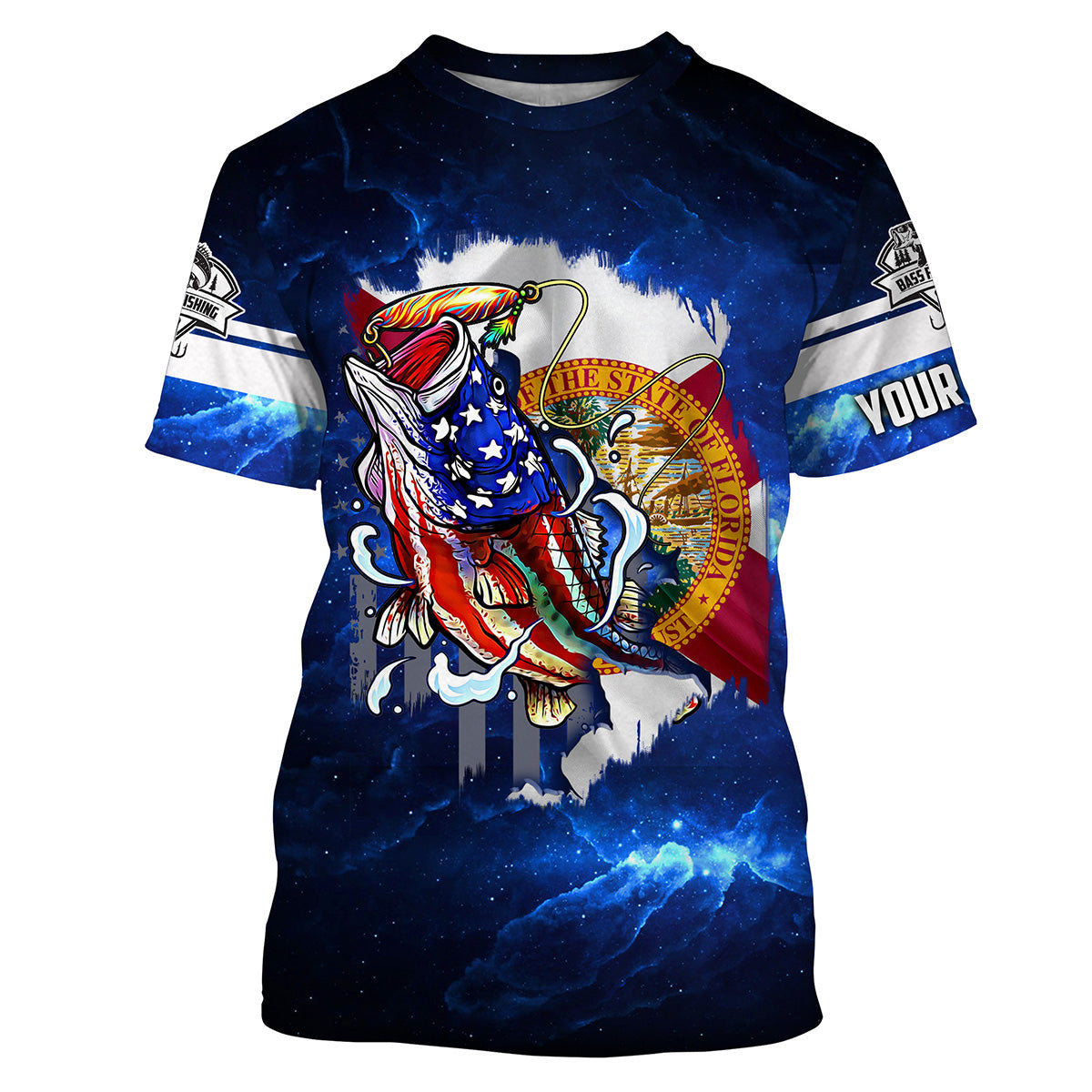 Florida Bass Fishing US blue galaxy shirts Custom Name 3D All Over Printed Tshirt Cornbee