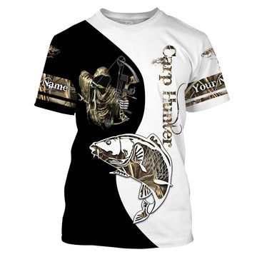 Carp Hunter Bow fishing Camo Customize Name All-over Print Unisex fishing T-shirt Cornbee