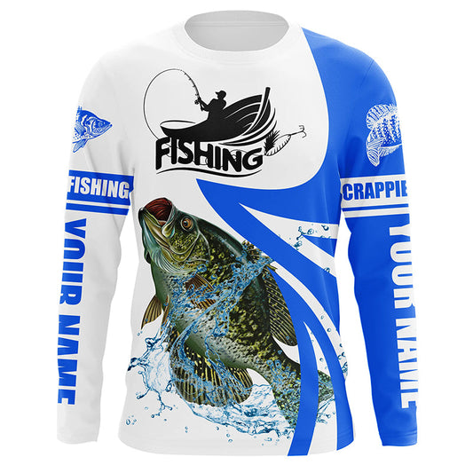 Crappie fishing tournament Fishing Jersey, Personalized white blue crappie fishing Long sleeve shirt Cornbee