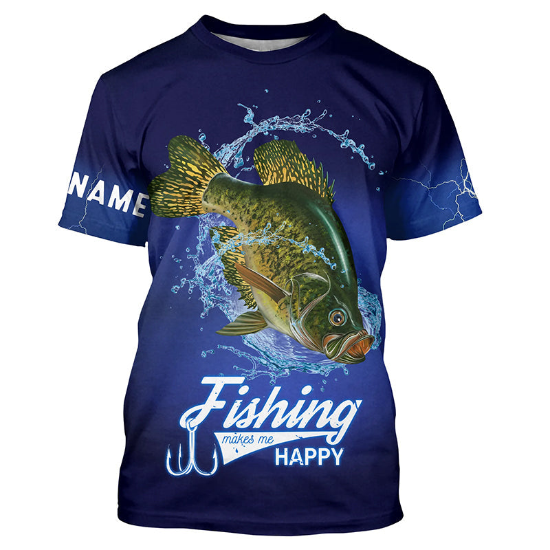 Fishing Makes Me Happy Crappie fishing T-shirt Customized Name UV protection fishing Shirts Cornbee