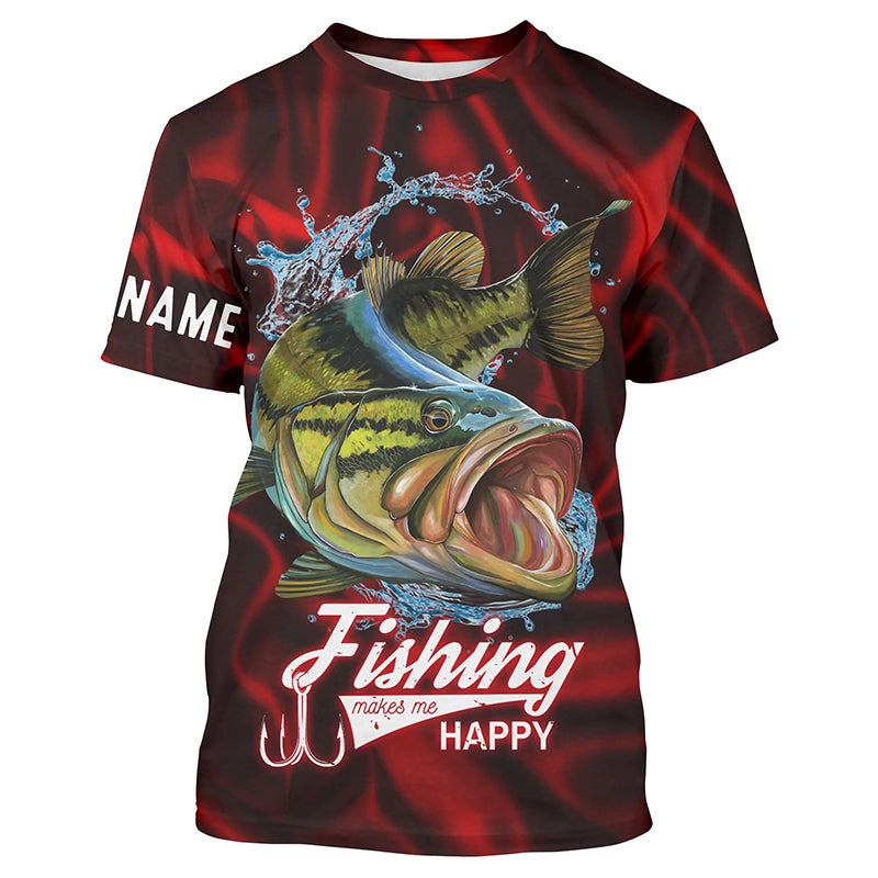 Bass Fishing makes me happy red lighting Customize Name All-over Print Unisex fishing T-shirt Cornbee