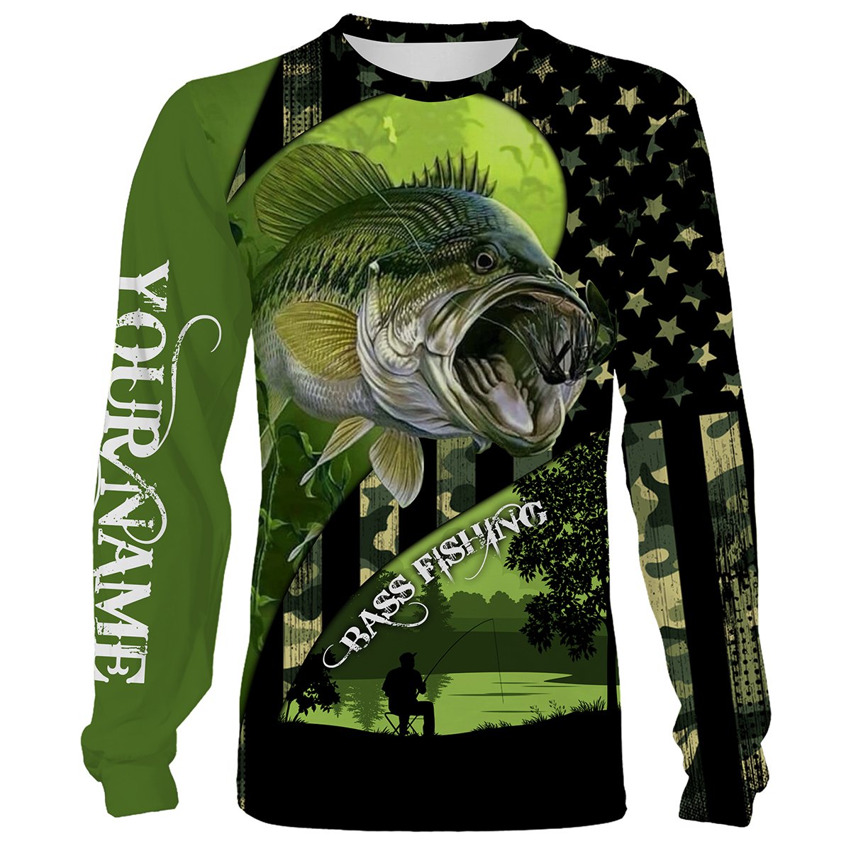 Largemouth Bass Fishing American Flag Customize Name 3D All Over printed Shirts, Gift For Father's Day, Fisherman Cornbee