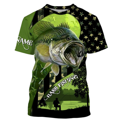 Largemouth Bass Fishing American Flag Customize Name 3D All Over printed Shirts, Gift For Father's Day, Fisherman Cornbee
