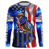 Bass Fishing American Flag patriotic UV protection Custom name long sleeves shirt Cornbee