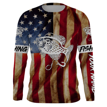 Personalized Crappie Fishing American Flag patriotic performance Fishing Shirts Cornbee