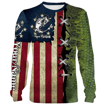 Bass Fishing American Flag patriotic Custome Name 3D All Over Printed Shirts, Personalized Fishing gift Cornbee