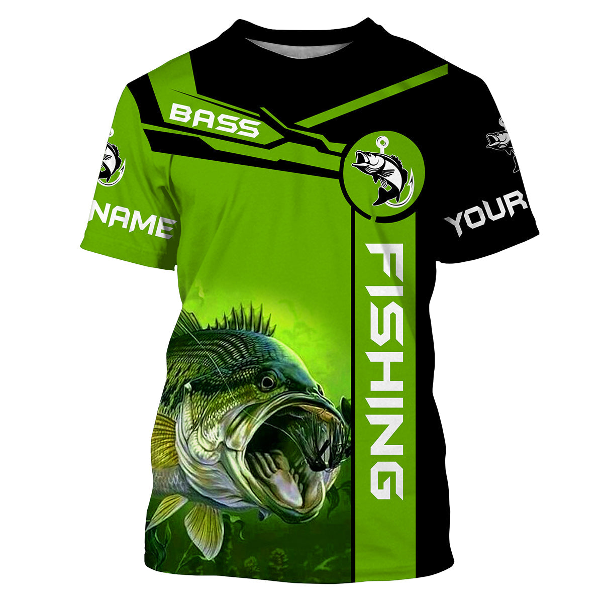 Largemouth Bass fishing apparel green freshwater fish Custom Name Fishing shirts Cornbee