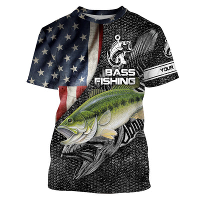 Largemouth Bass fishing American flag custom fishing shirts for men Performance Long Sleeve Cornbee